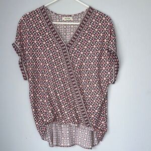 Max Studio Red and White Geometric Blouse size L